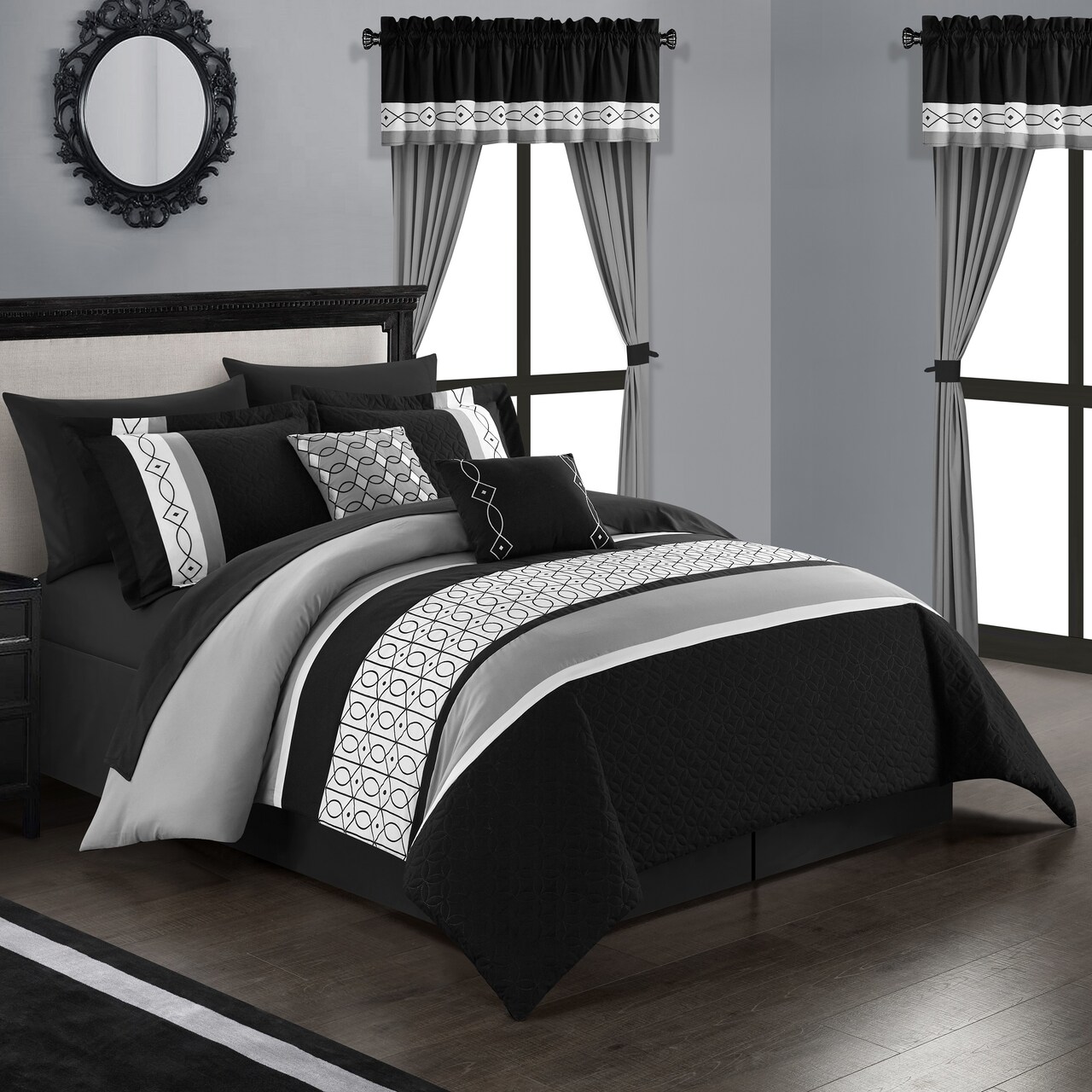 Chic Home Katrein 20 Piece Comforter Set Color Block Geometric Embroidered Bed in a Bag Bedding